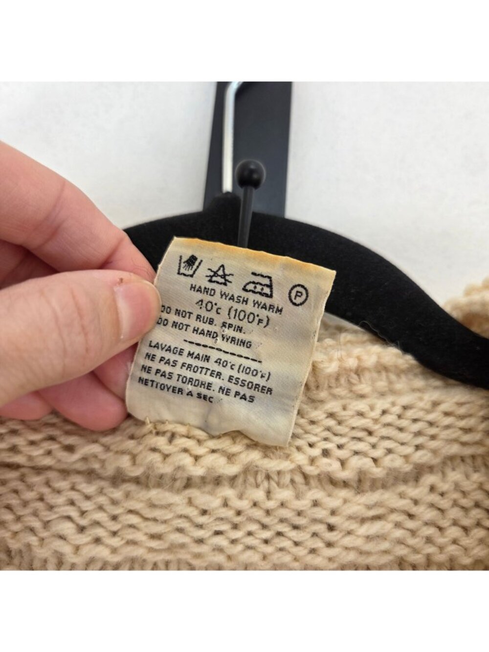Kennedy of Adara 100% Wool Cream Fisherman Hand Knit Cardigan Sweater Ireland S - Picture 7 of 7